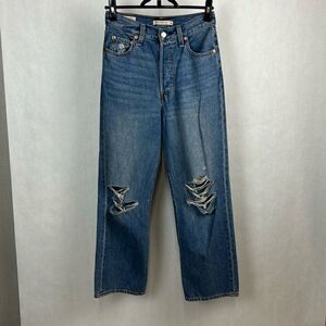 Levi’s Premium Ribcage Straight Ankle Denim Jeans Sz 26 Distressed Button Front